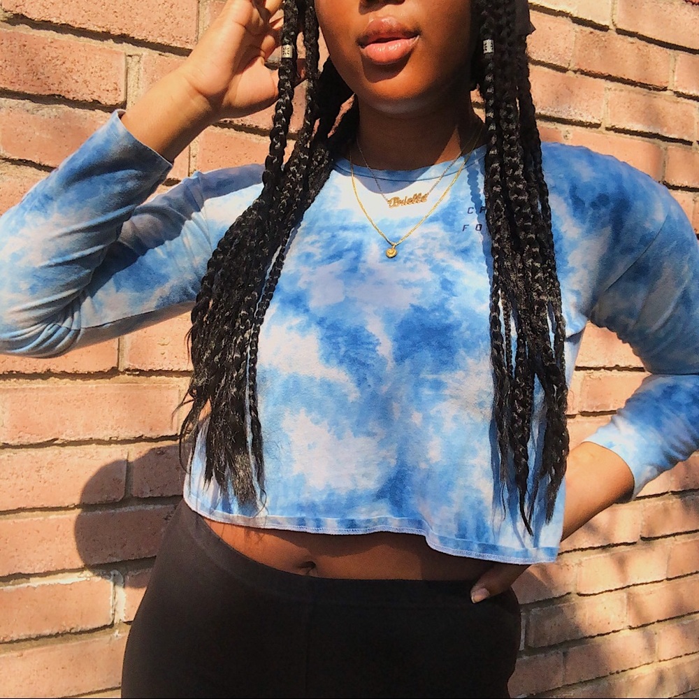 Blue/white Hollister tye-dye long sleeve crop top